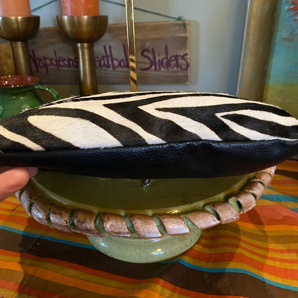 Chico's Zebra Calf Hair Clutch Purse Handbag Leather Silver Chain - Picture 8 of 13